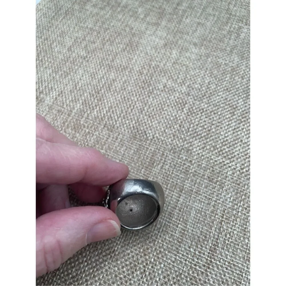Black and Silver Dome Ring Black Enamel With Crystals in Swirl Patterns  Size 6